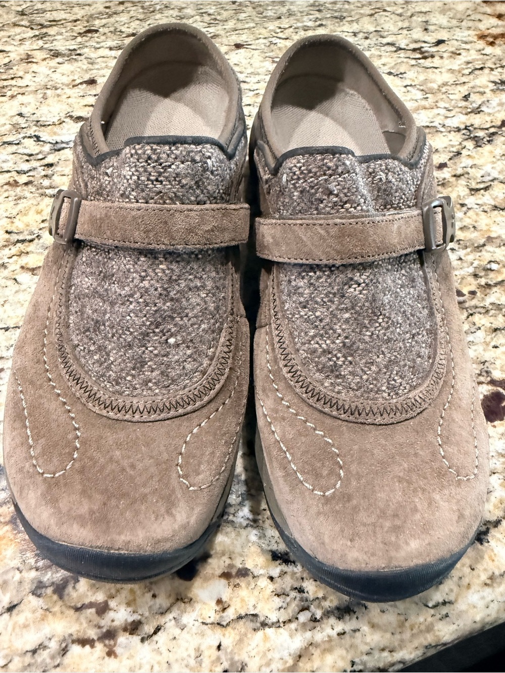 Merrell Taupe Suede & Wool Slip-On Mules
